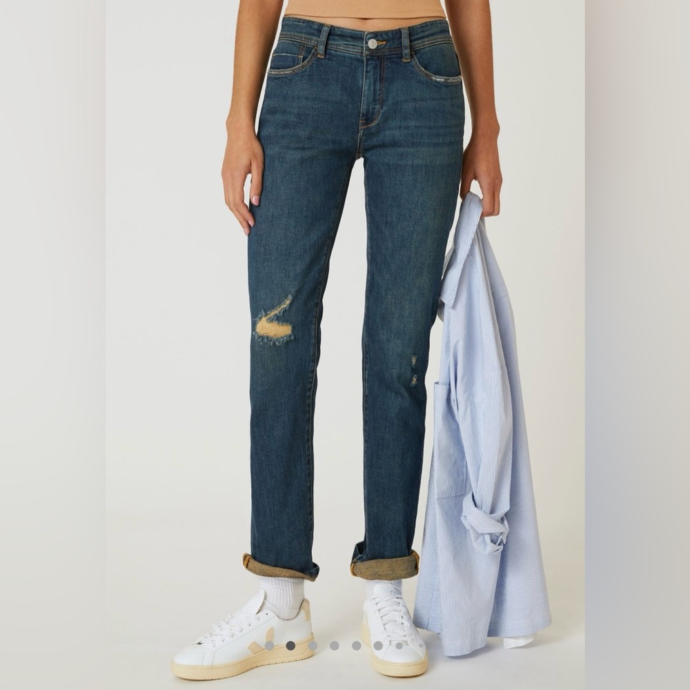Anthropologie Pilcro Slim Boyfriend Jeans, “Denim Dark”, 27 Petite